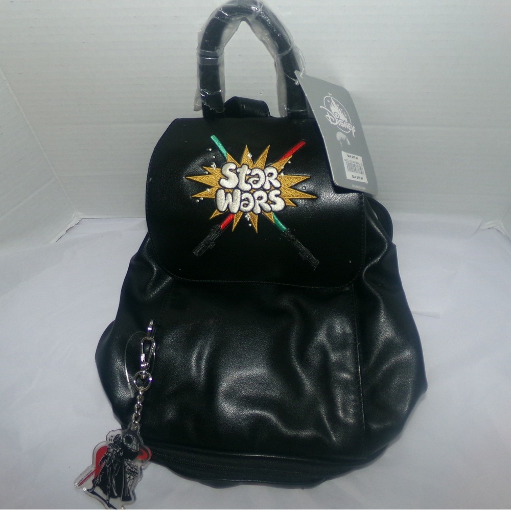 Disney Star Wars Black Faux Leather Mini Backpack Embroidered MTFBWY NWT